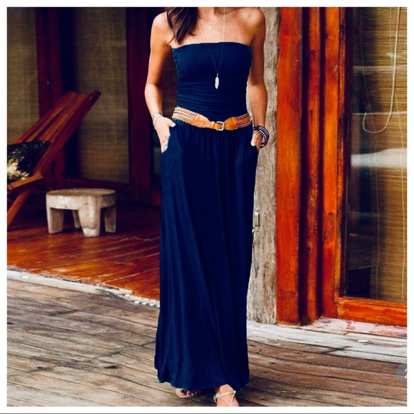 BEST STYLE SLEEVELESS TUBE MAXI DRESS WITH POCKETS - Picture 2 of 4